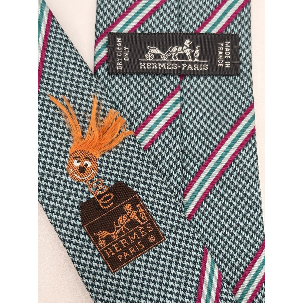 HERMES Men's Tie RARE 100% Silk Tie "Jack in the box" Luxury Striped France NEW
